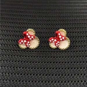 Minnie Mouse Red and Gold Bow Earrings